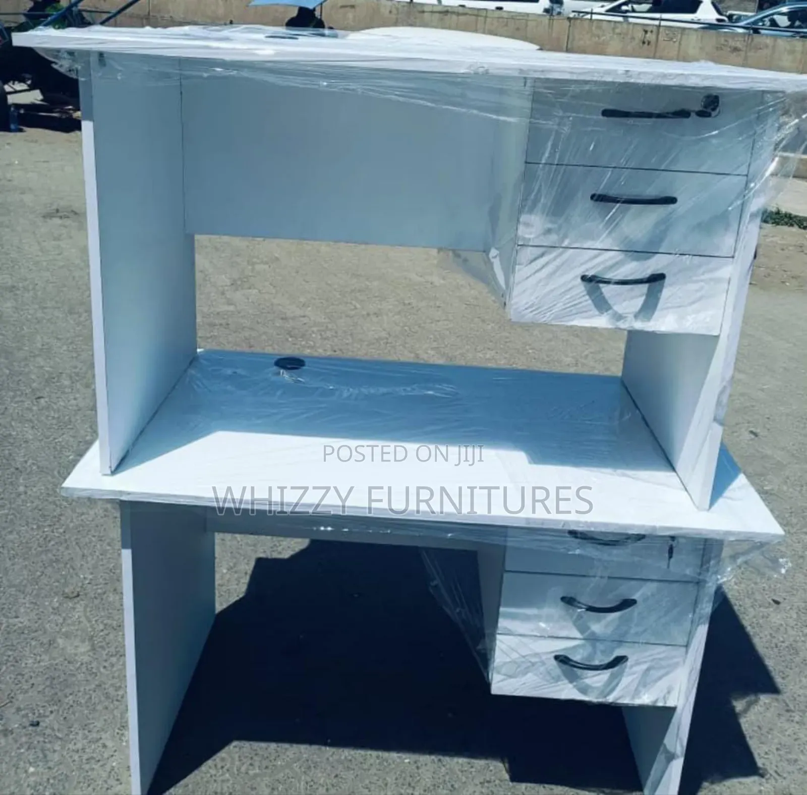 White Study Desk With a Hutch and Drawers