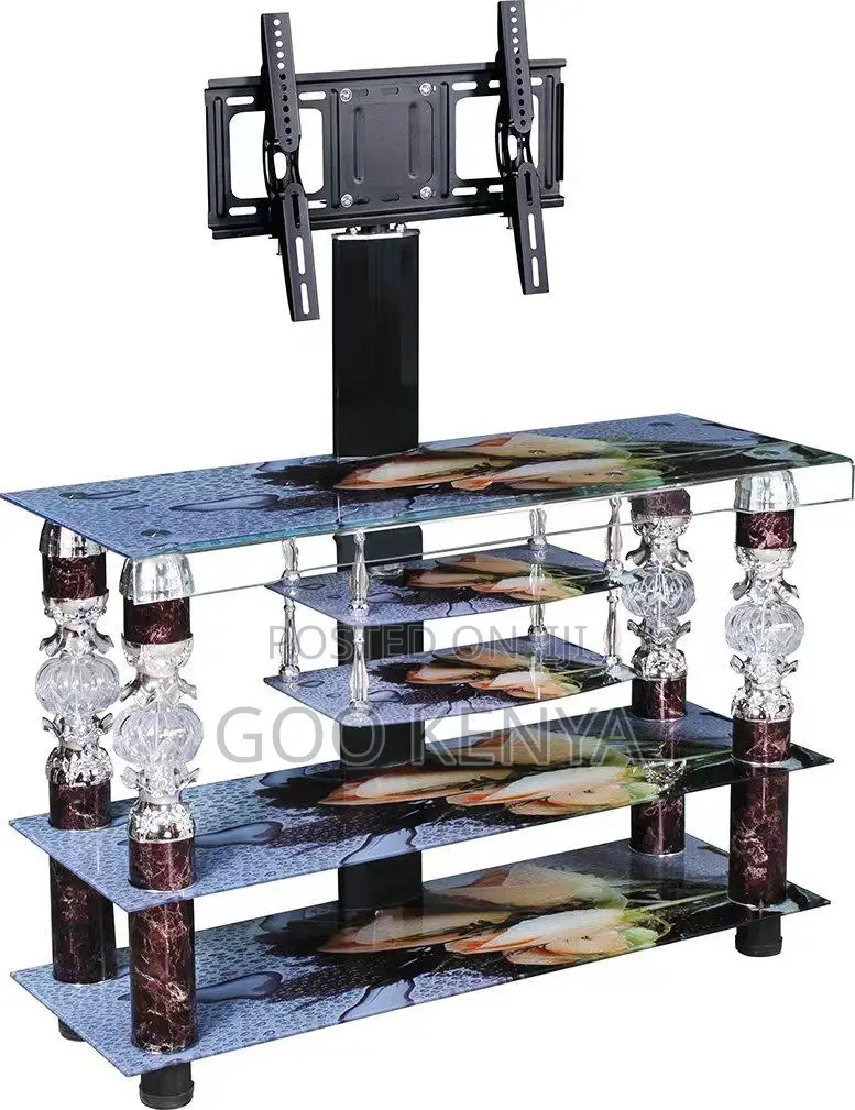 Home Tv Stand; Modern Entertainment Tv Unit With Glass Top and Mount
