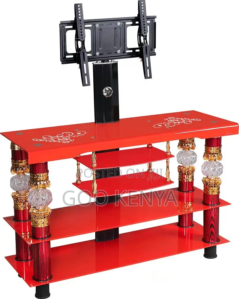 Home Tv Stand; Modern Entertainment Tv Unit With Glass Top and Mount