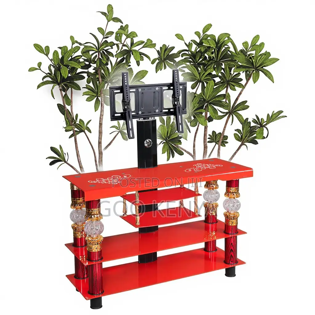 Home Tv Stand; Modern Entertainment Tv Unit With Glass Top and Mount