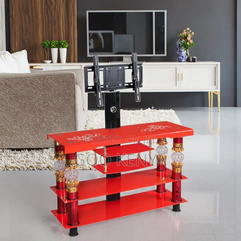 Home Tv Stand; Modern Entertainment Tv Unit With Glass Top and Mount