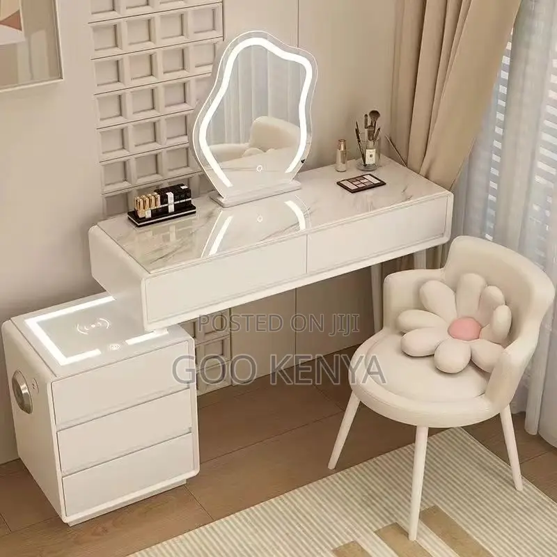 Home Dressing Table; Elegant Wood Makeup Table With Storage and Stool