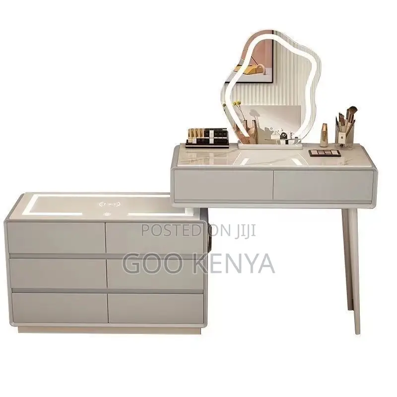 Home Dressing Table; Elegant Wood Makeup Table With Storage and Stool