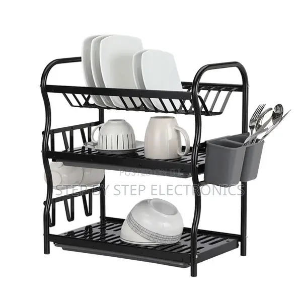 3 Tier Stainless Steel Kitchen Dish Rack With Cutlery Holder Set