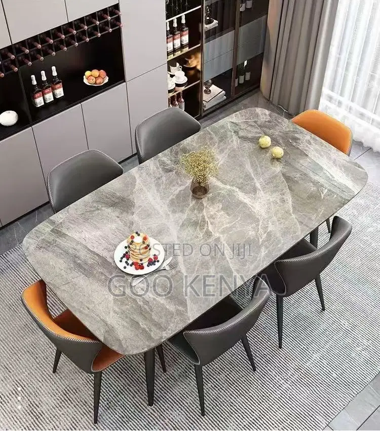 Home Dining Set; 6-Seat Durable Rock Stone Marble Dining Set