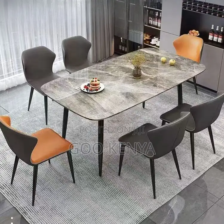 Home Dining Set; 6-Seat Durable Rock Stone Marble Dining Set