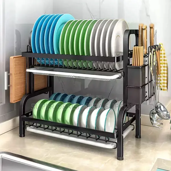 Space Saving 2- Layer Stainless Steel Dish Rack 2- Tier Modern Look