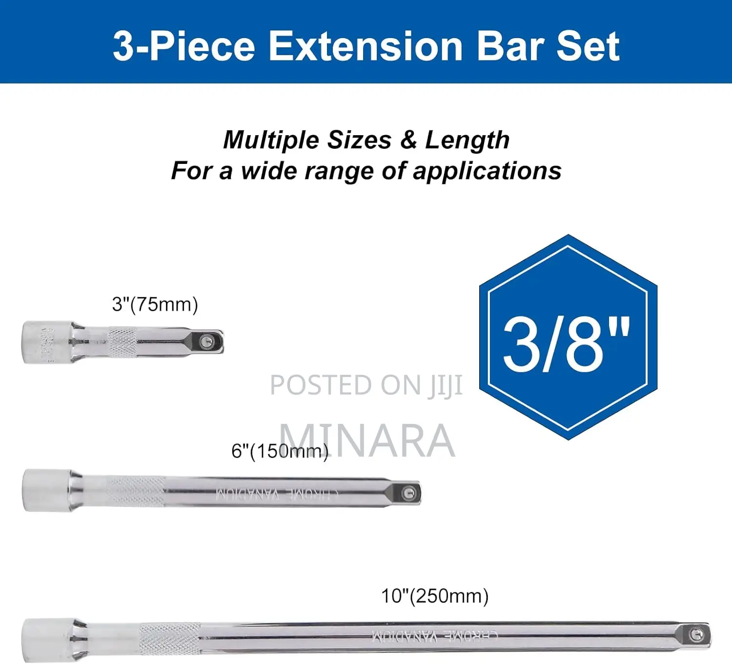 3/8” Inch Drive Extension Bar Set (3 Pieces)