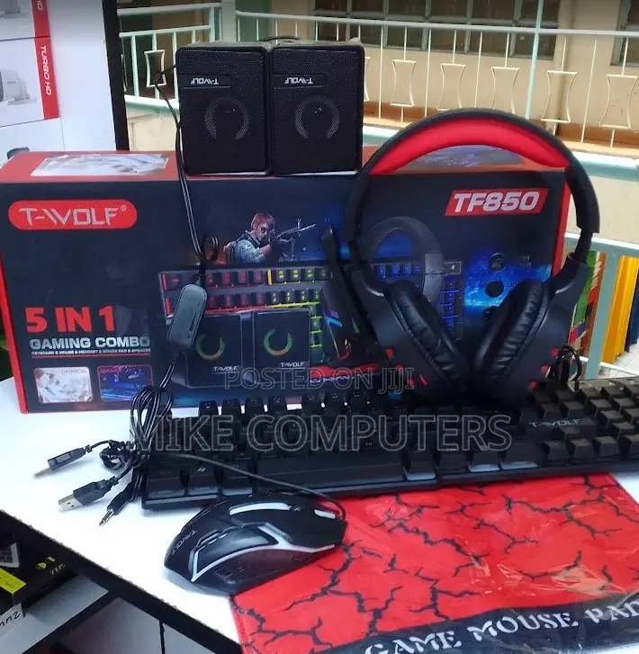 T-Wolf 5 in 1 Gaming Keyboard and Mouse Combo With Speakers,