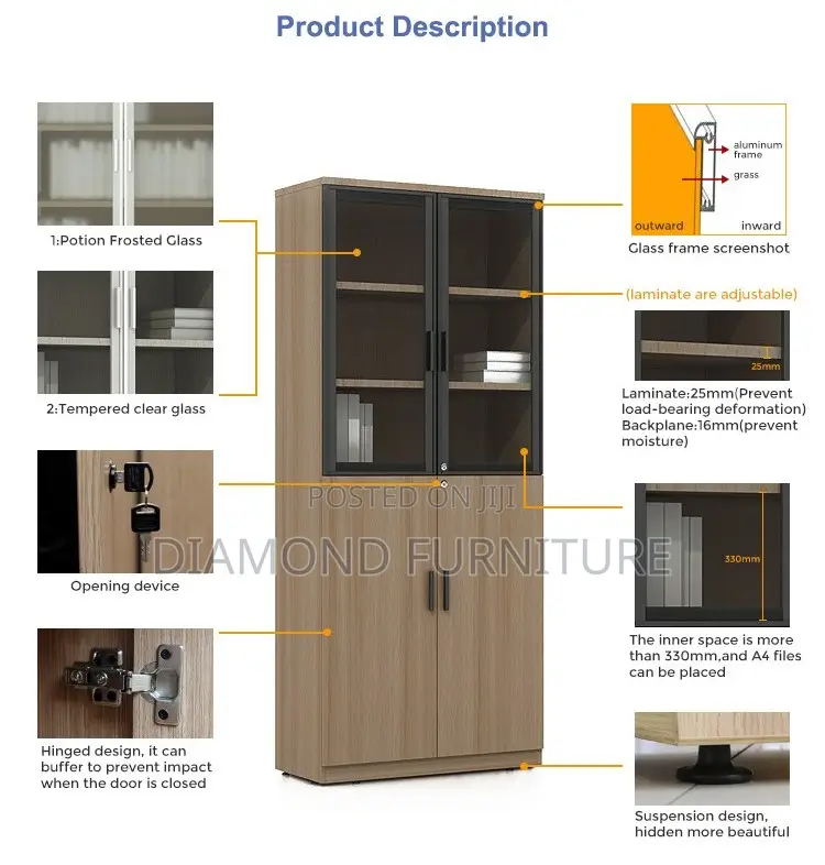 2-Door Wooden Office Filing Storage Cabinet