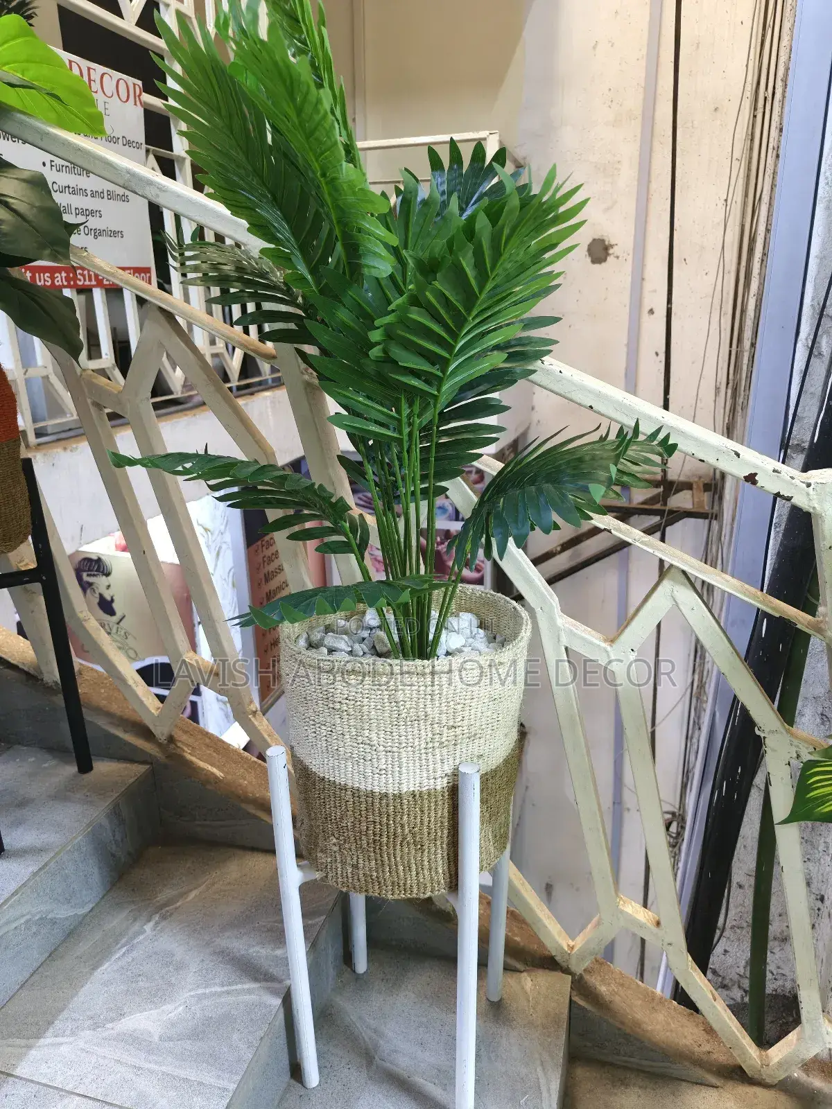 Artificial Fern Plant in a Kiondo Basket With Stand
