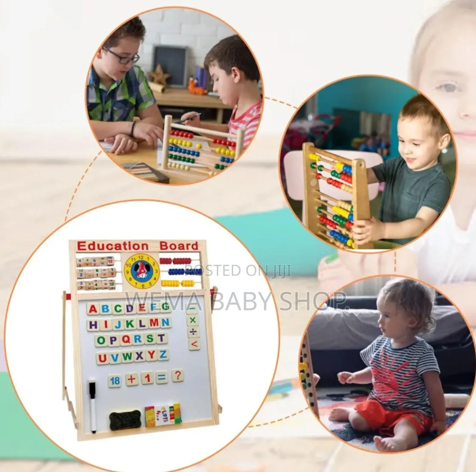 Kids Wooden Educational Board/2-in-1 Blackboard/Double-Sided Easel.