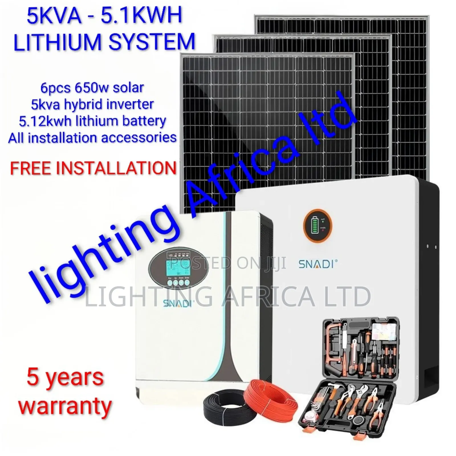 5kva Snadi Off-Grid - 5.12kwh Lithium Battery - (6) 650w Solar Panels