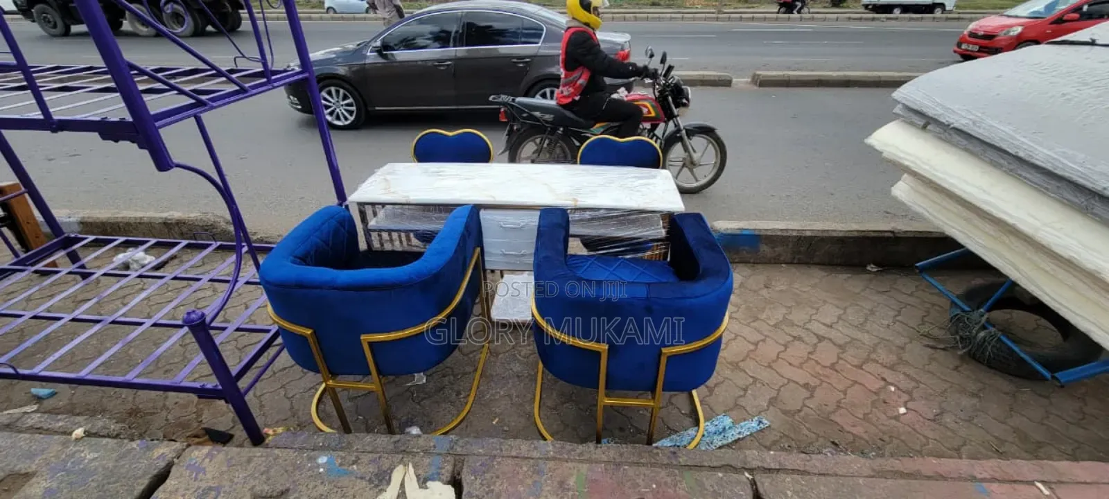 Blue Set Manicure Chairs And Tables
