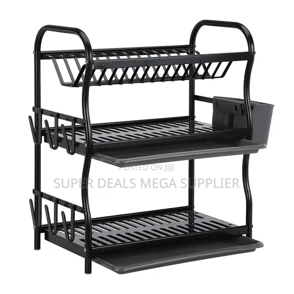 Space Saving 3- Tier Dish Rack Metallic Cutlery Dryer Design