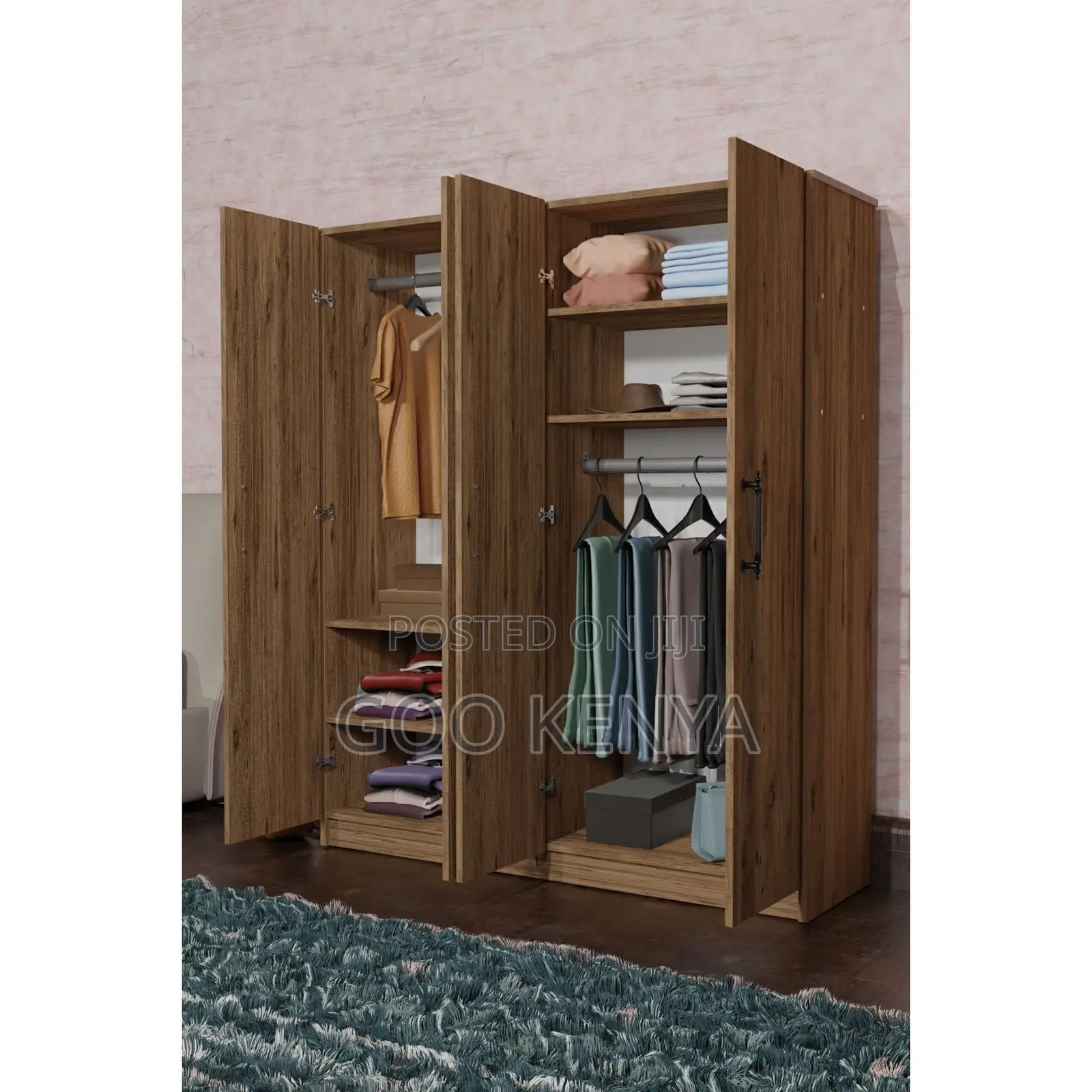 Home Wardrobe; 4-Door Wooden Lockable Home Clothes Organizer