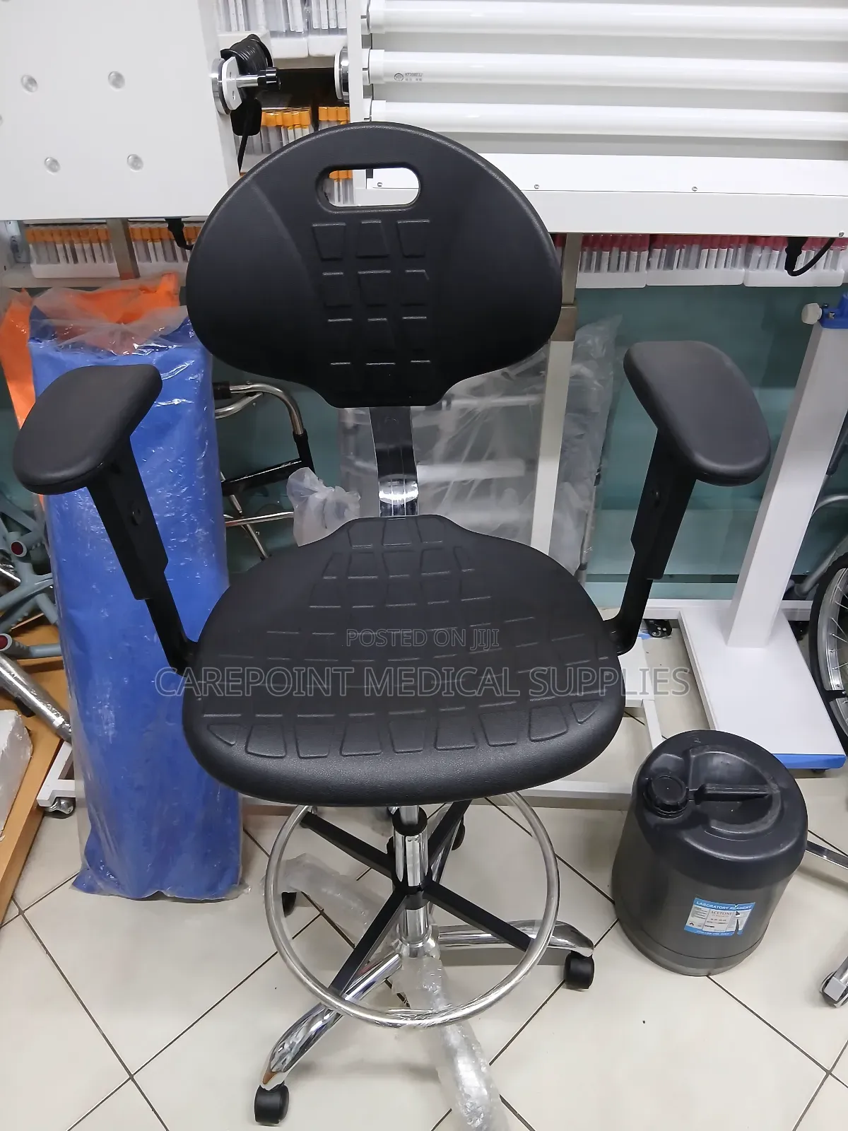 Adjustable Doctor's Stool With Backrest And Armrest