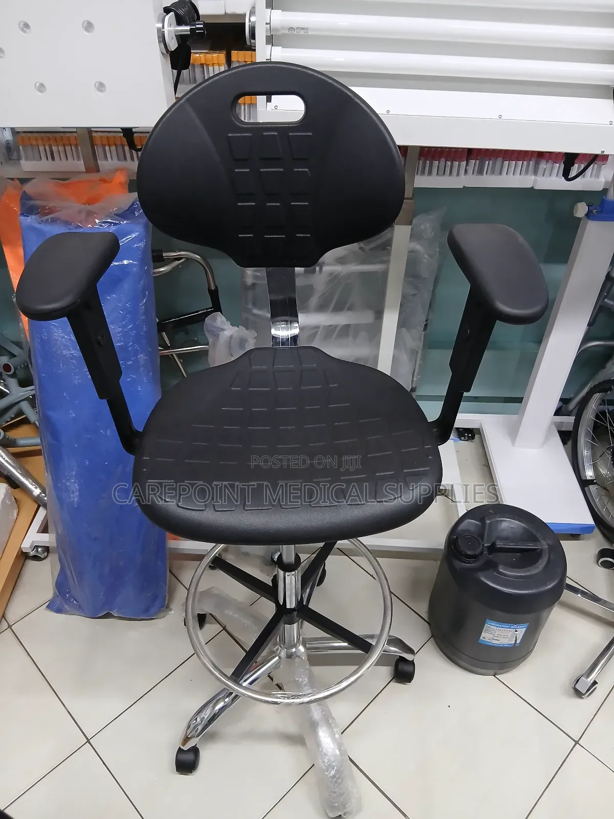 Adjustable Doctor's Stool With Backrest And Armrest