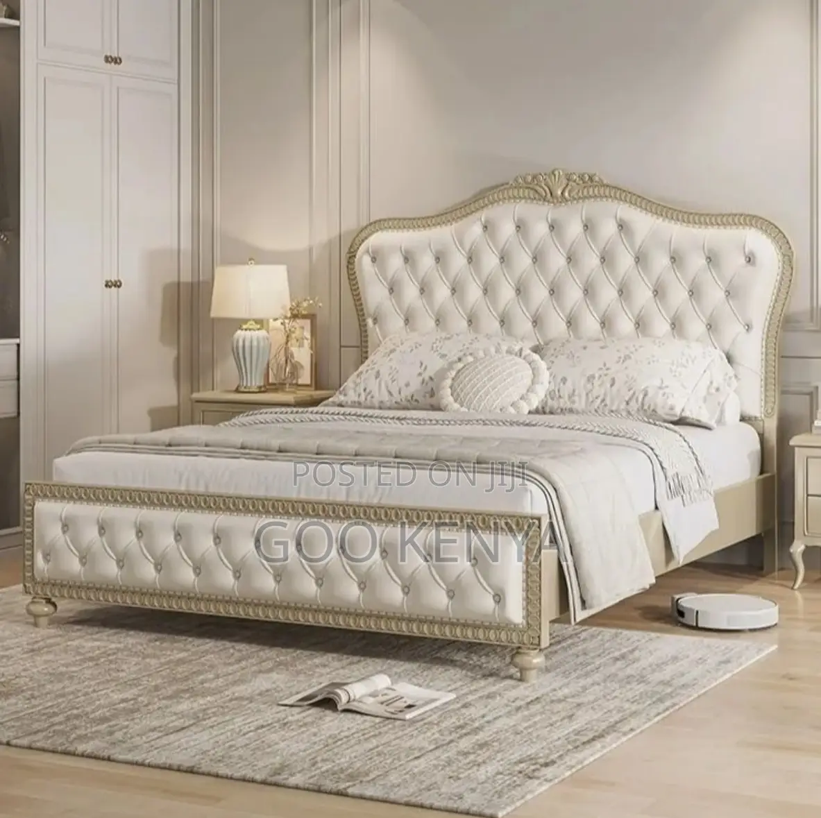 Home Bed; Premium Leather Upholstered Wooden King Bed