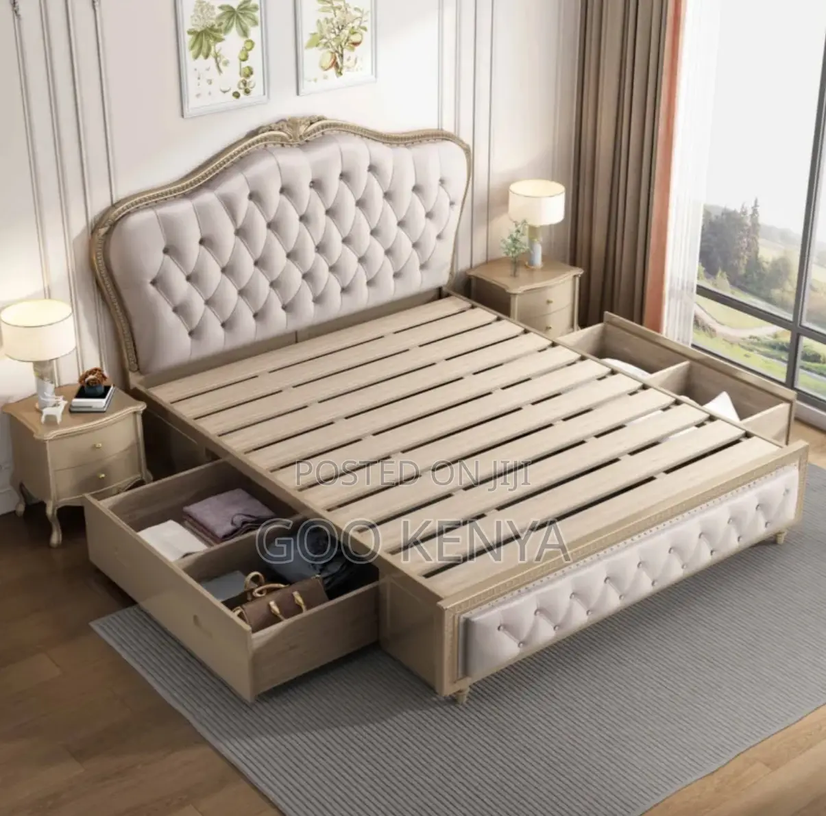 Home Bed; Premium Leather Upholstered Wooden King Bed