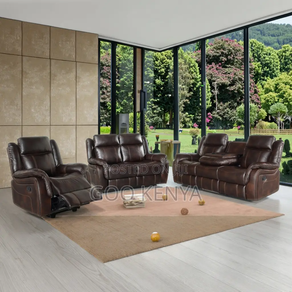 Home Sofa; 5-Seater Lazy Reclining Leather Sofa Set for Family Room