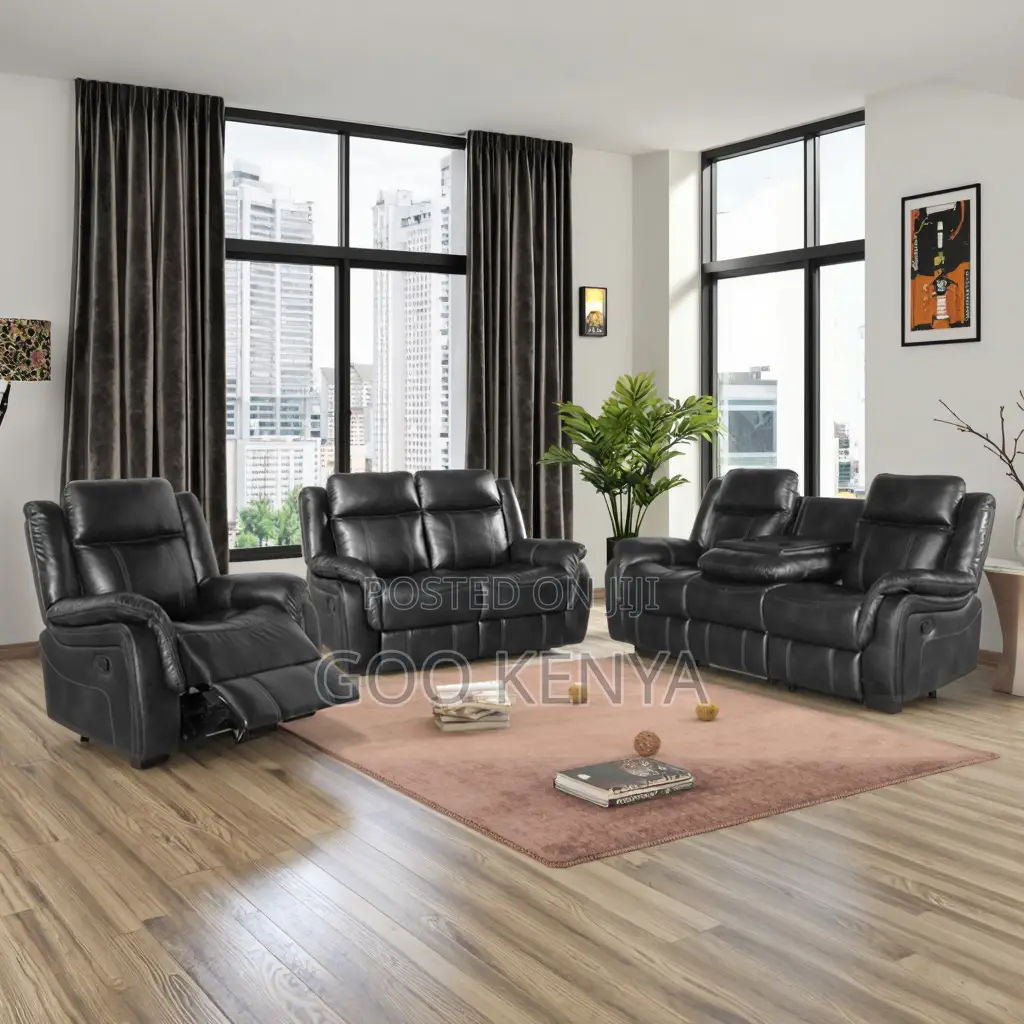 Home Sofa; 5-Seater Lazy Reclining Leather Sofa Set for Family Room