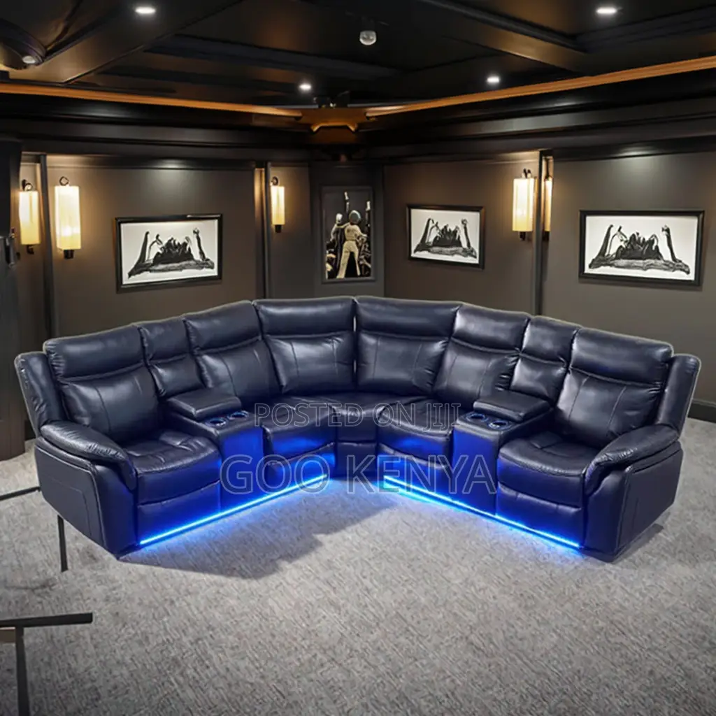 Home Sofa; 5-Seater Lazy Reclining Leather Sofa Set for Family Room