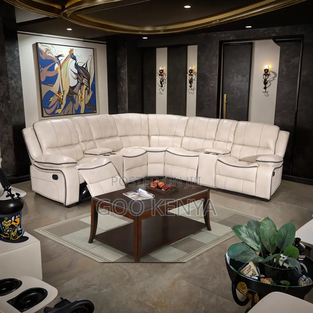 Home Sofa; 5-Seater Lazy Reclining Leather Sofa Set for Family Room