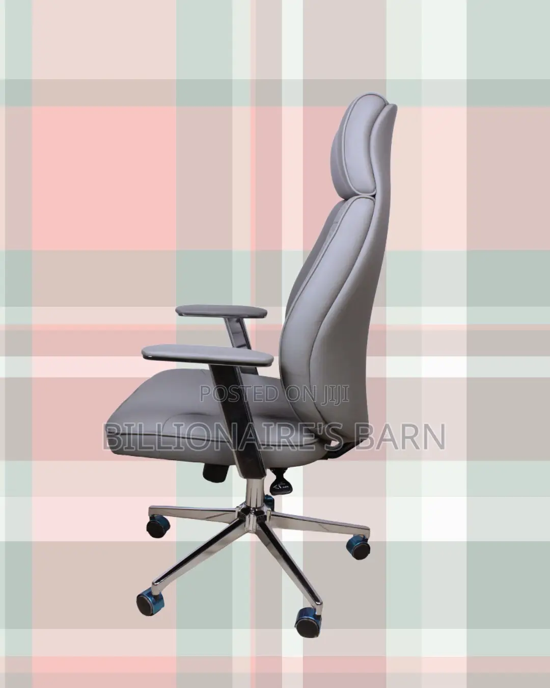 Quiet-Roll Grey Executive Leather Office Chair — Strong Stable Base