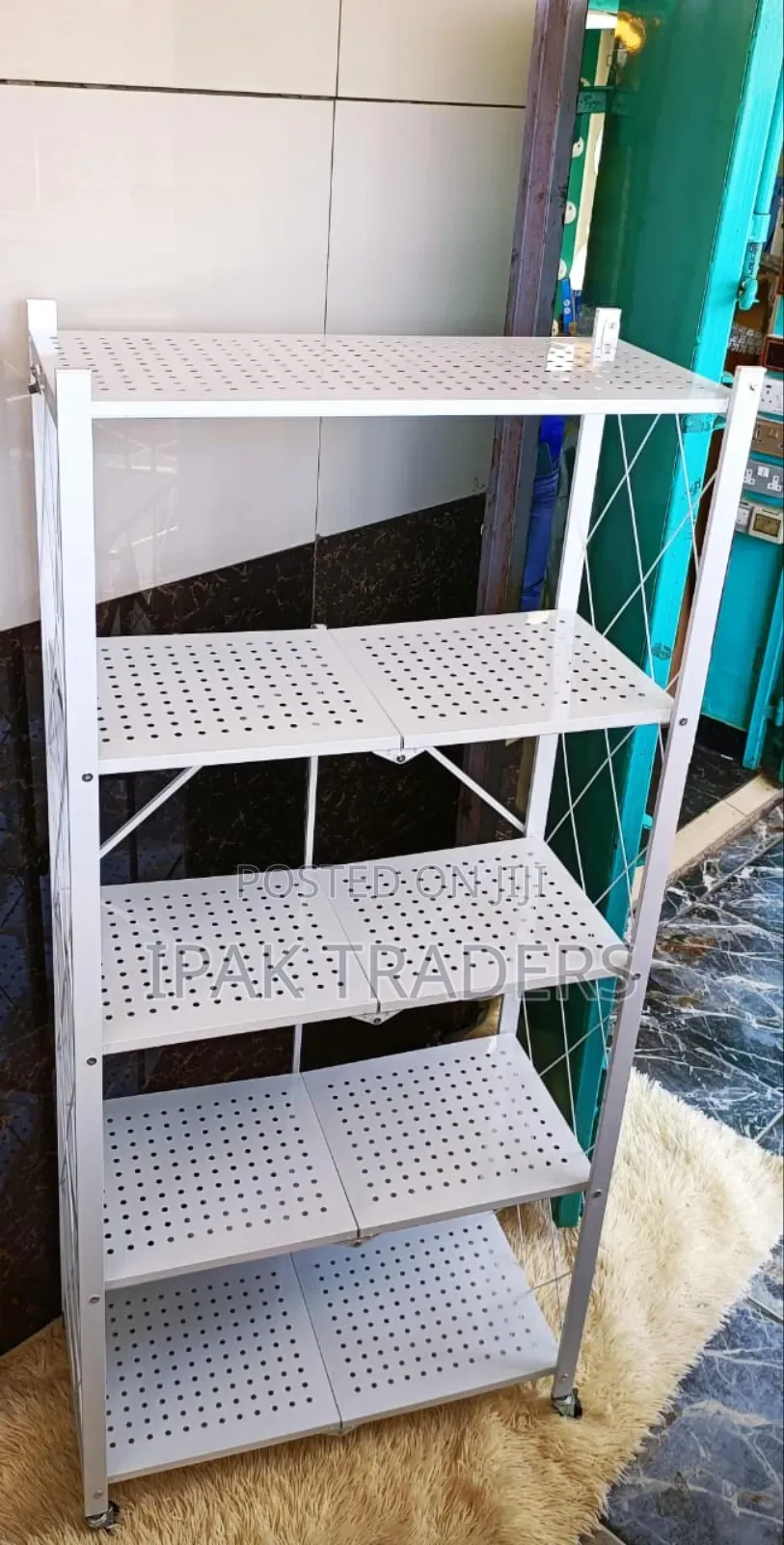 5 Tier Foldable Rotating Metallic Kitchen Rack White