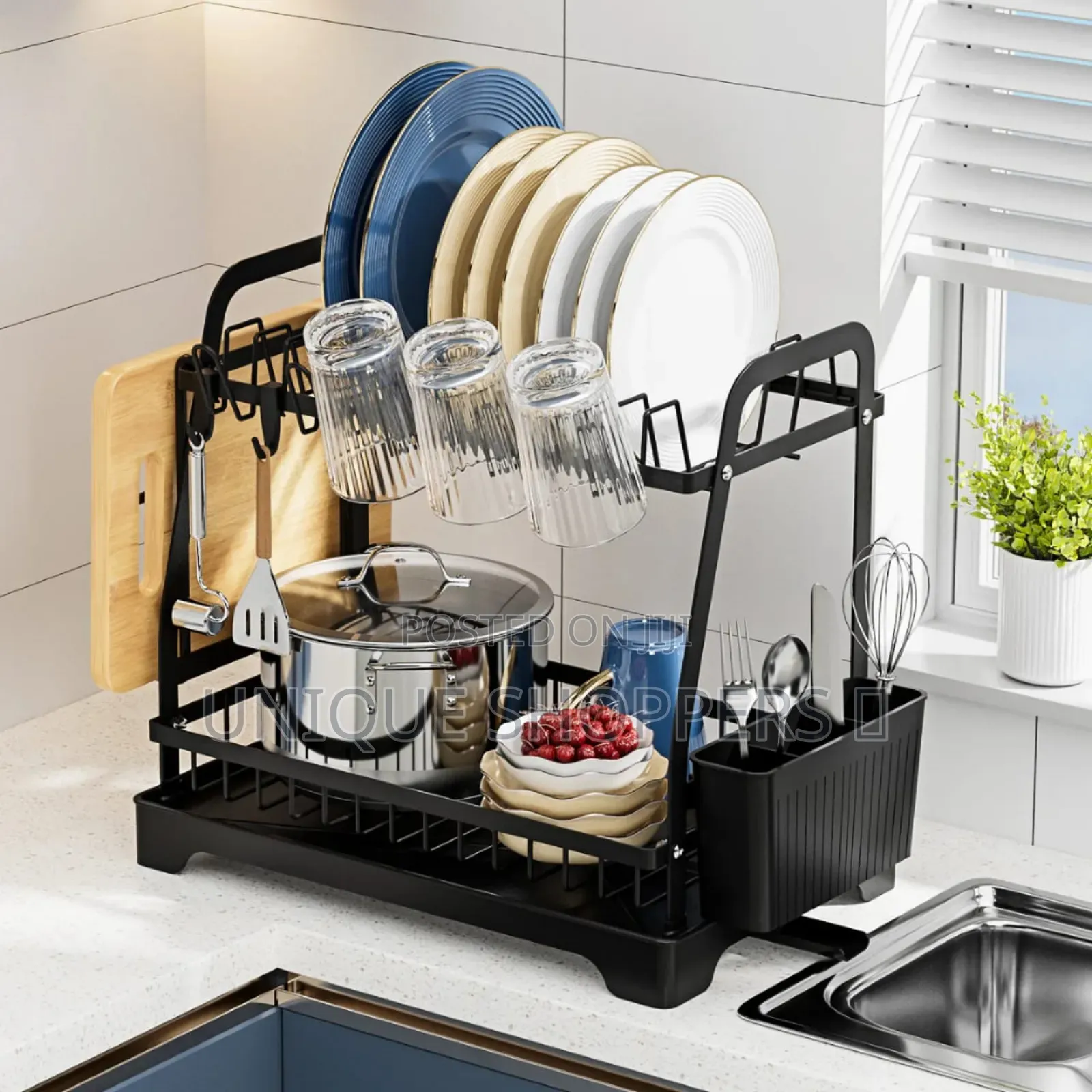High Quality 2tier Dish Rack With Cutlery Holder and Glass Holder