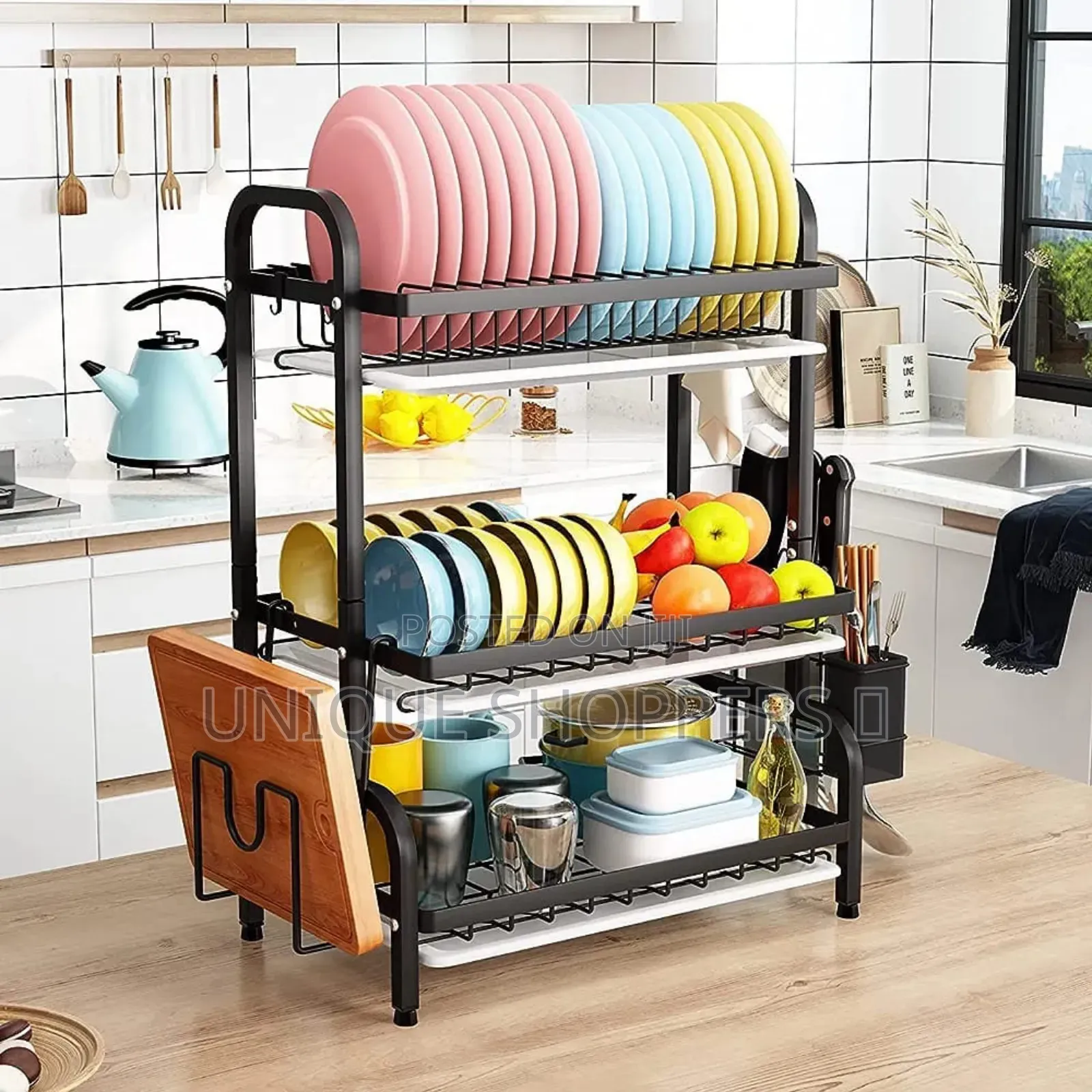 High Quality Heavy Duty 3 Tier Dish Rack With Cutlery Holder*