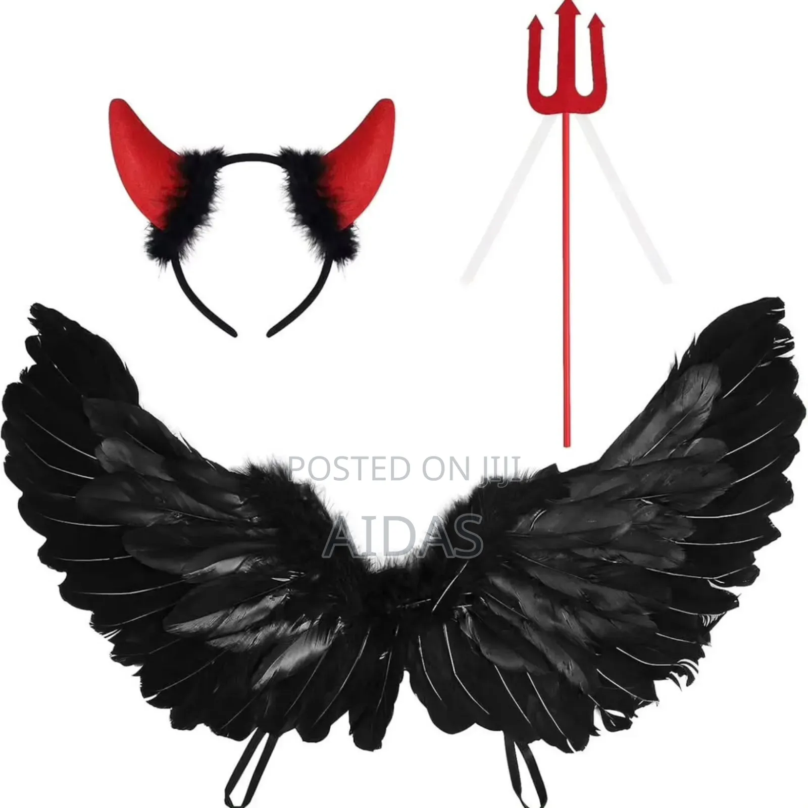 Kids Devil Costume Set With Black Angel Wings, Red Horns Trident
