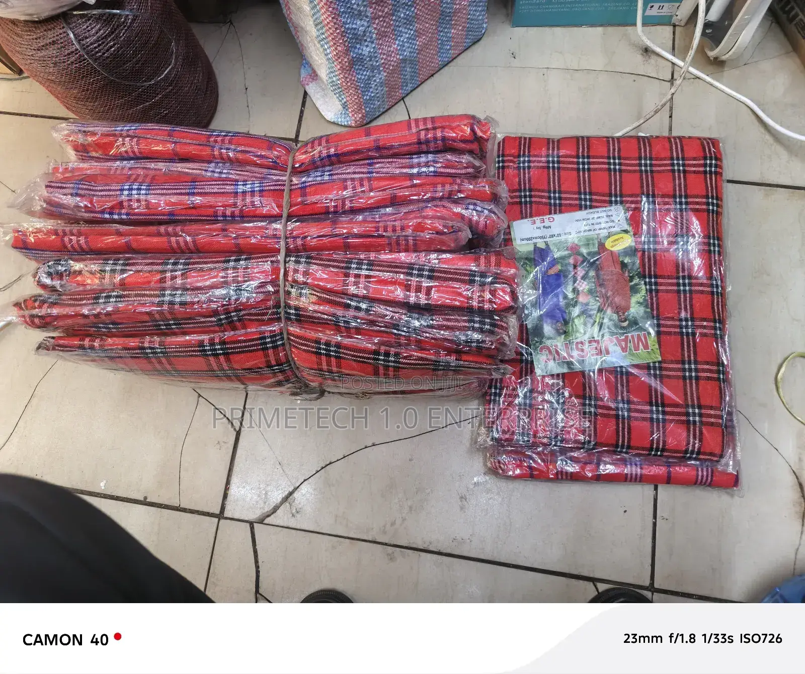 Maasai Shuka Red With Blue and Black Strips
