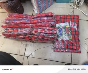Maasai Shuka Red With Blue and Black Strips