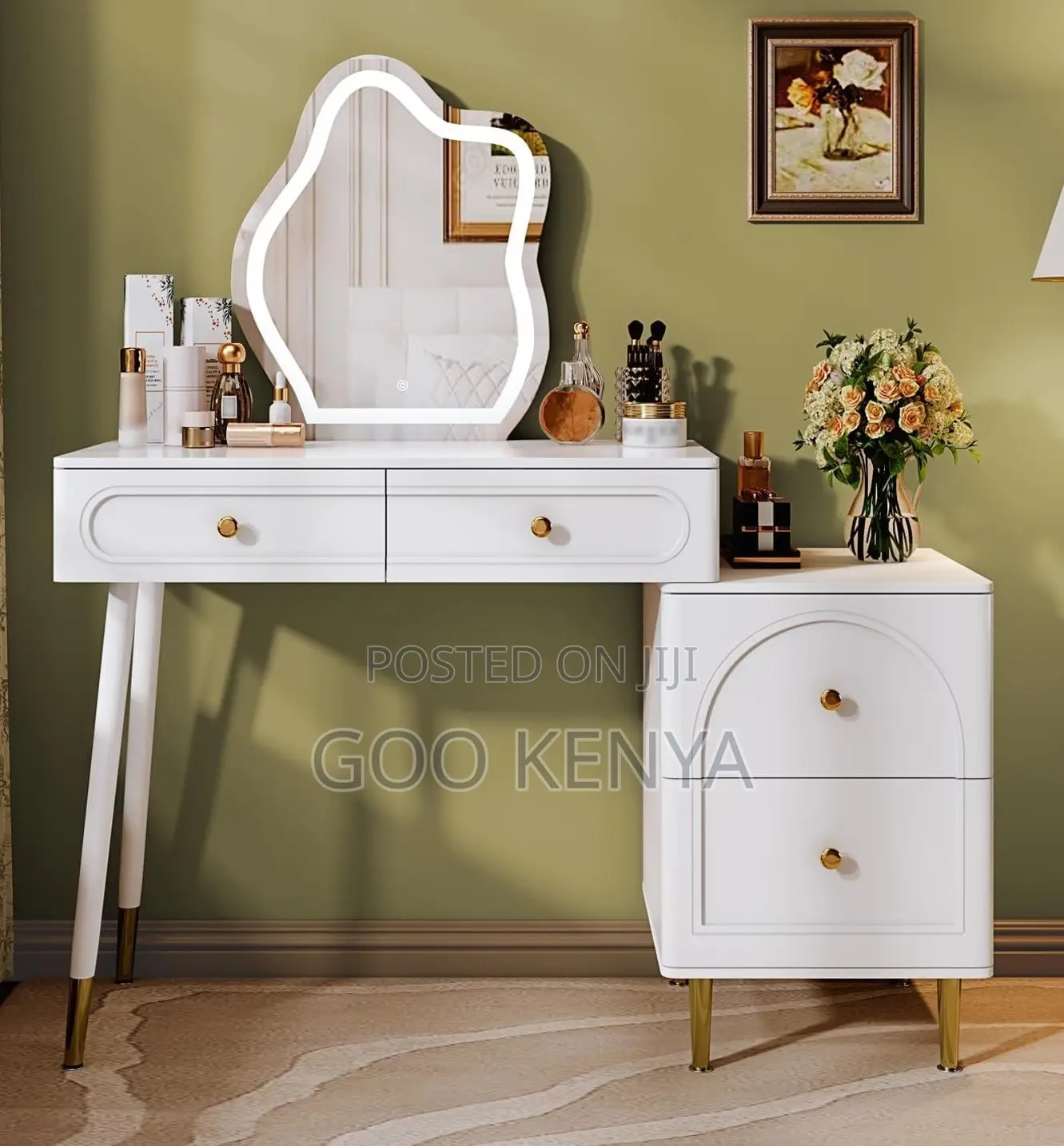 Home Dresser; Home Dressing Mirrror Set With Led Light and Drawers
