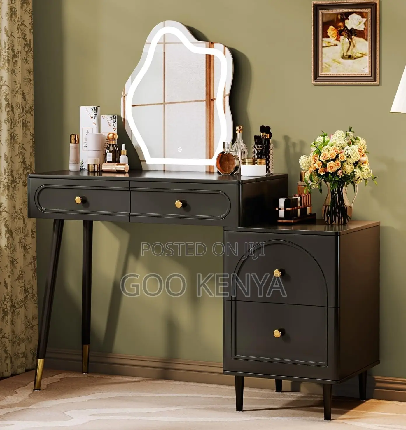 Home Dresser; Home Dressing Mirrror Set With Led Light and Drawers