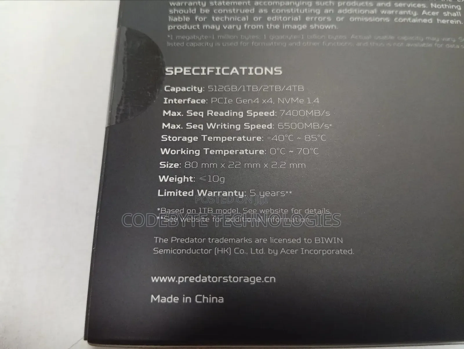 Predator Gm7 Acer M.2 4tb Ssd: 2280 Pcie Gen 4 X4 Nvme 2.0 7400 Mb/S