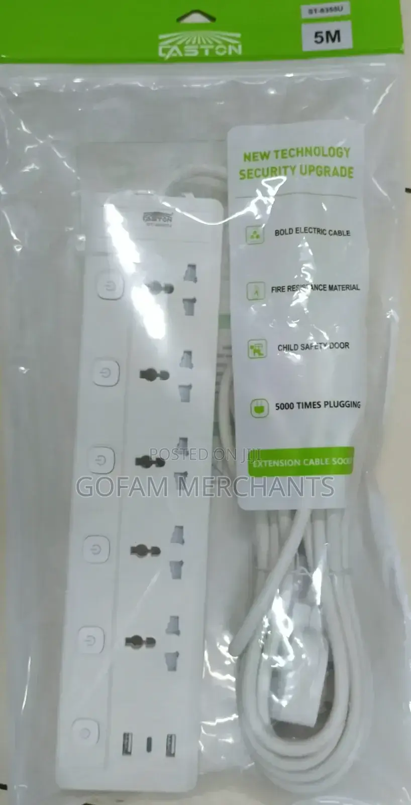 Heavy Duty 5way Extension With 2usb Port and Type C Charging Ports