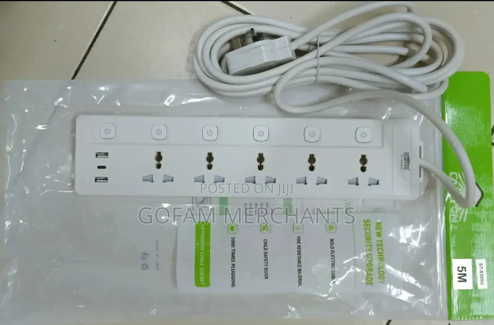 Heavy Duty 5way Extension With 2usb Port and Type C Charging Ports
