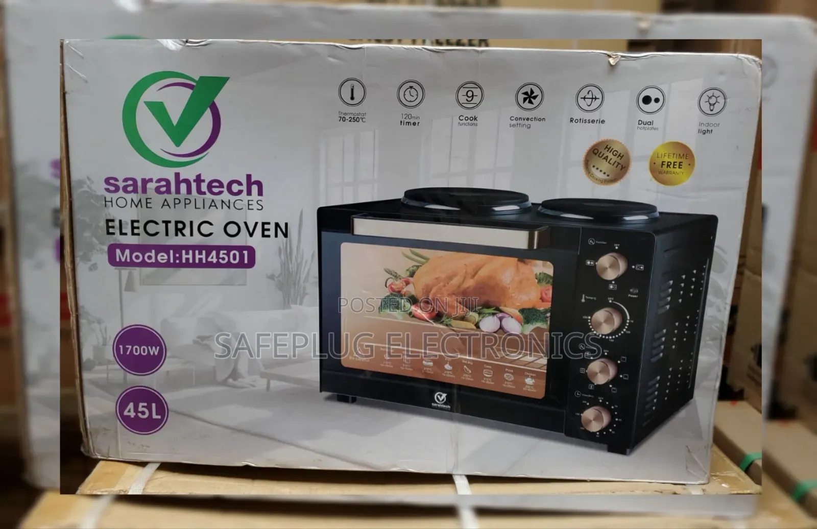 45 Litres Saratech Electric Oven With Double Hot Plate Cooker- 1700w