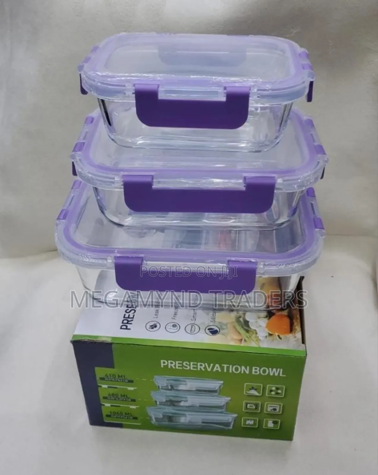 3pc Glass Food Storage Containers/3 in 1 Glass Lunch Box