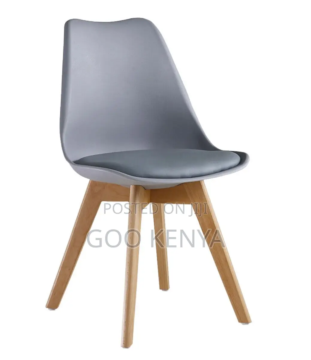 Home Chair; Padded Leather Cushioned Plastic Chair With Wood Base