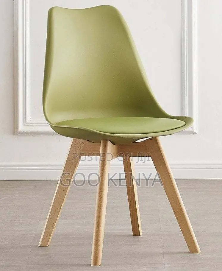 Home Chair; Padded Leather Cushioned Plastic Chair With Wood Base