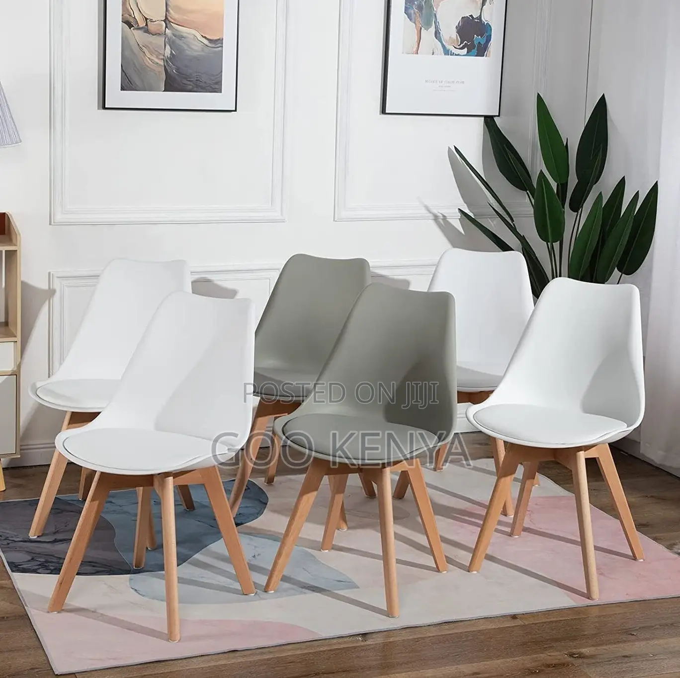 Home Chair; Padded Leather Cushioned Plastic Chair With Wood Base