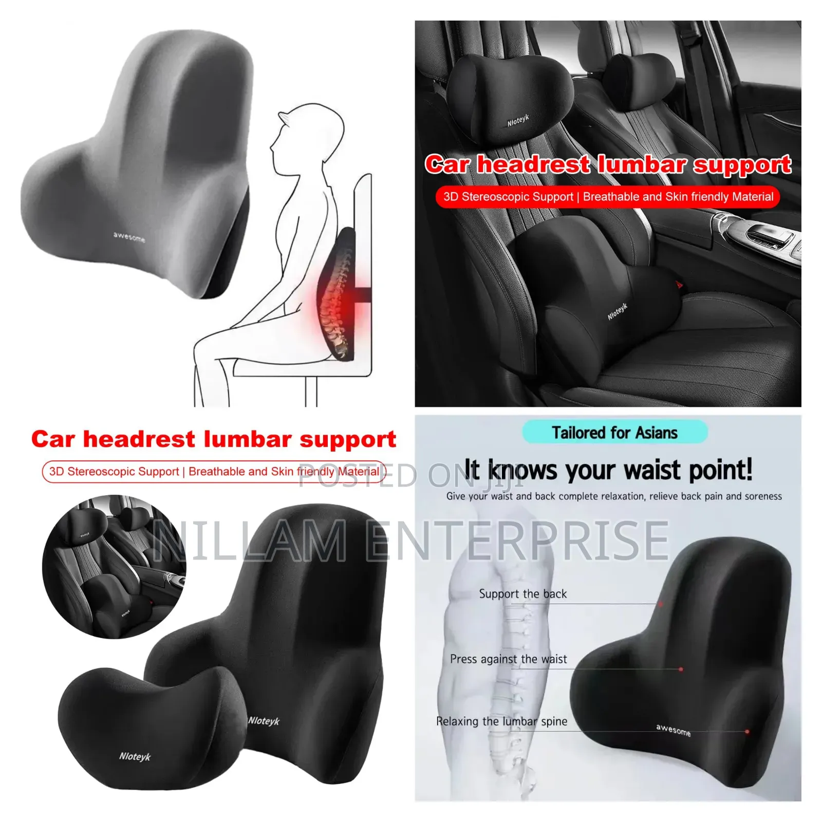 2ps Set Car Headrest and Backrest Lumbar Support*