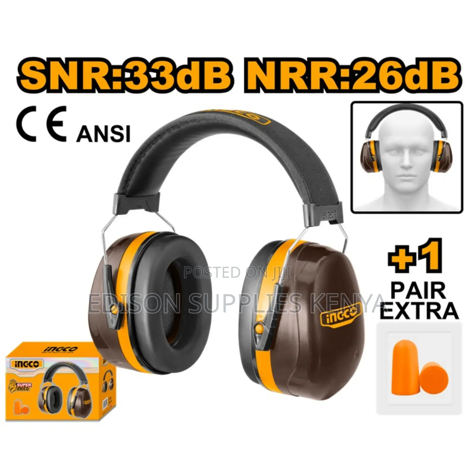 Ingco Ear Muffs 24db Ear Defender Noise Cancelling Industrial Earmuffs
