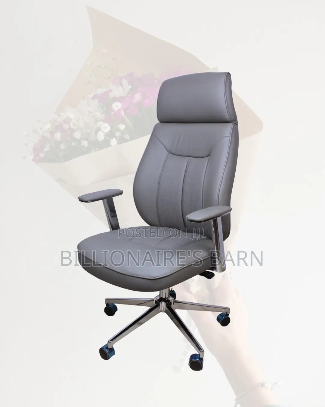Grey Executive Leather Office Chair (Heavy-Duty) — Moving Fast