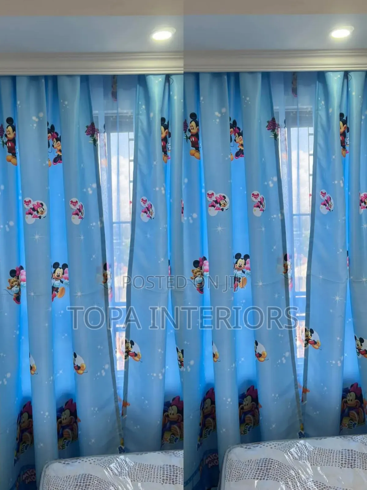 Vibrant Blue Boys Bedroom Cartoon Themed Window Curtains