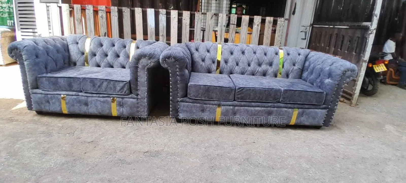 5 Seater Navy Blue Chester Sofa Set - Free Delivery